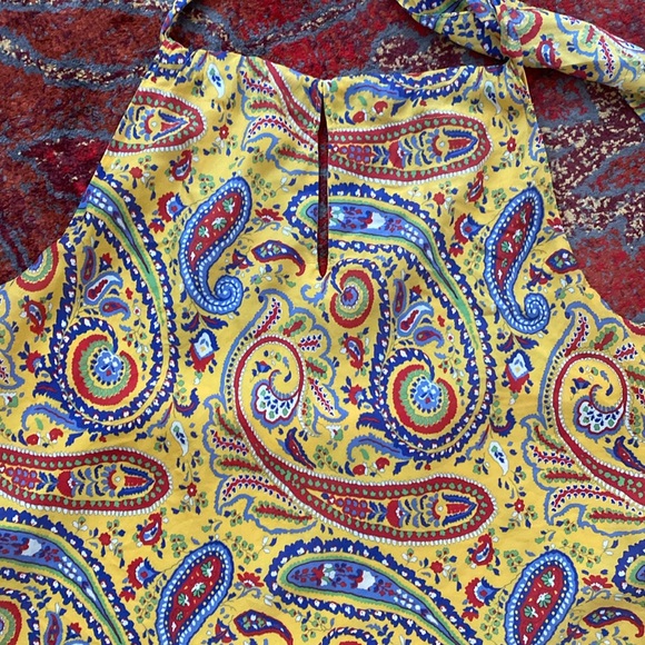 Ralph Lauren Colorful Silk Paisley Keyhole Halter Neck Top Yellow Large Petite - Picture 8 of 9